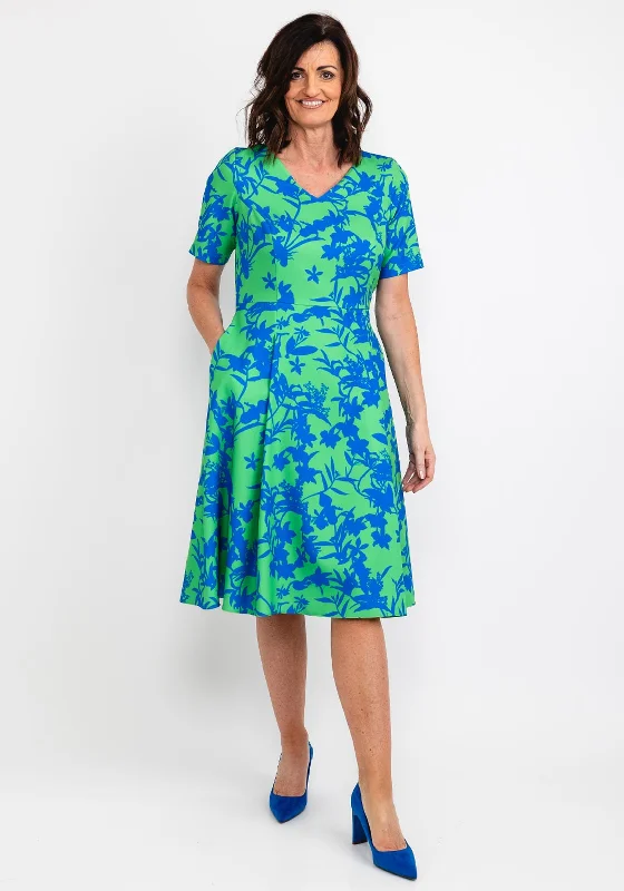 Coco Doll Judy Print Midi Dress, Green & Royal Stylish Pleated Skirt Midi Dress