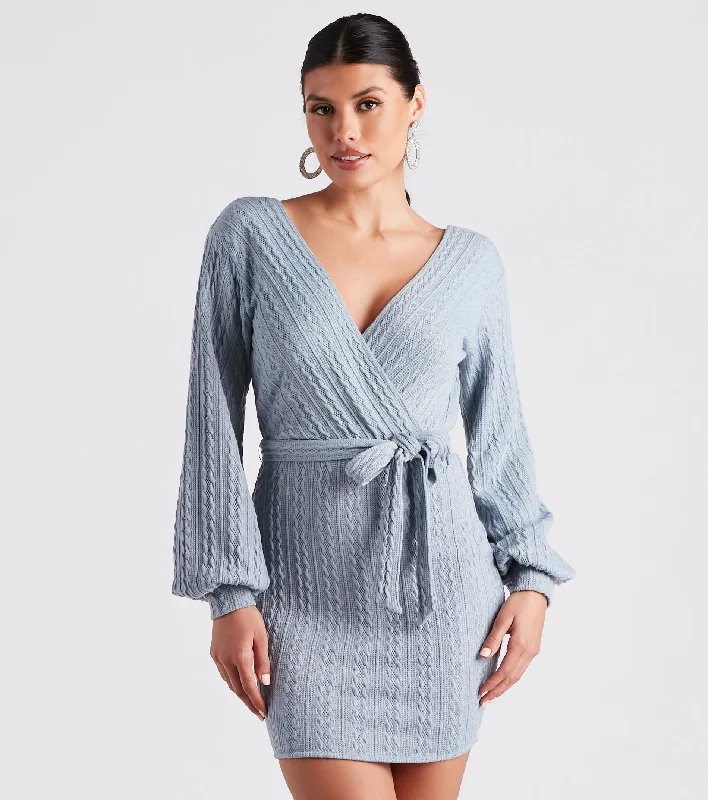 Cozy Cable Knit Tie-Front Mini Dress Chic Halter Mini Dress