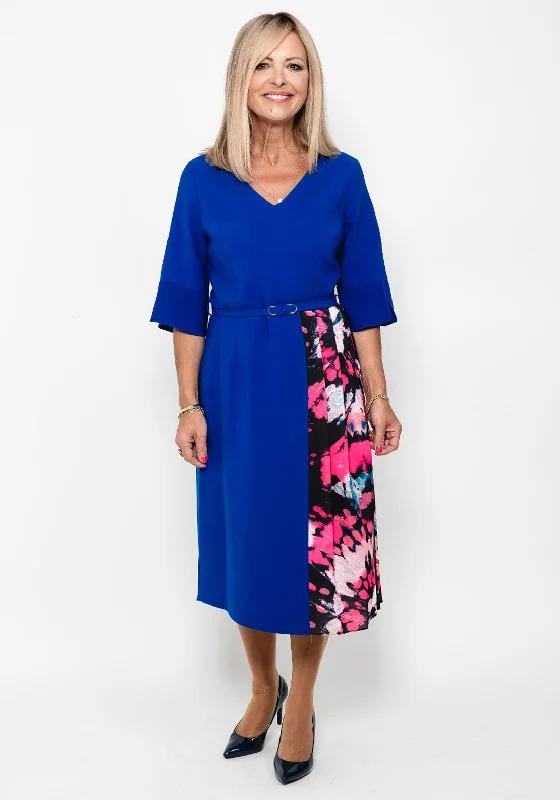 Ella Boo Print Pleat Panel Midi Dress, Royal Blue Chic Lace Detail Midi Dress