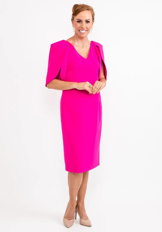 Ella Boo Oversize Tulip Sleeve Pencil Midi Dress, Hot Pink Comfortable Deep V Midi Dress