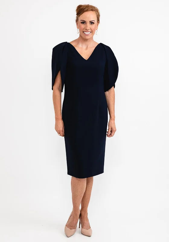 Ella Boo Oversize Tulip Sleeve Pencil Midi Dress, Navy Stylish Halter Neck Midi Dress