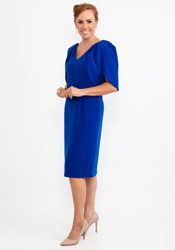 Ella Boo Oversize Tulip Sleeve Pencil Midi Dress, Royal Elegant Lace Trim Midi Dress