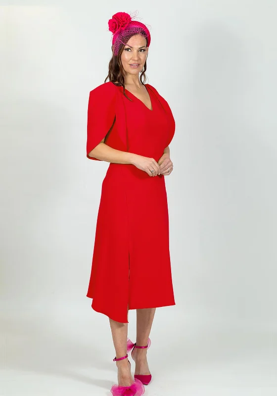 Ella Boo Oversize Tulip Sleeve Midi Dress, Red Elegant Puff Sleeve Midi Dress