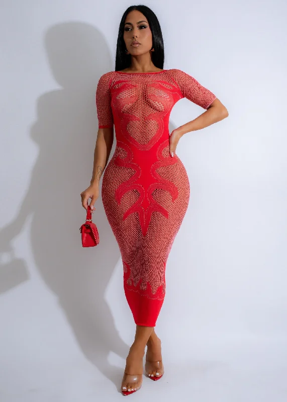 Ember Lace Midi Dress Red Stylish Animal Print Midi Dress