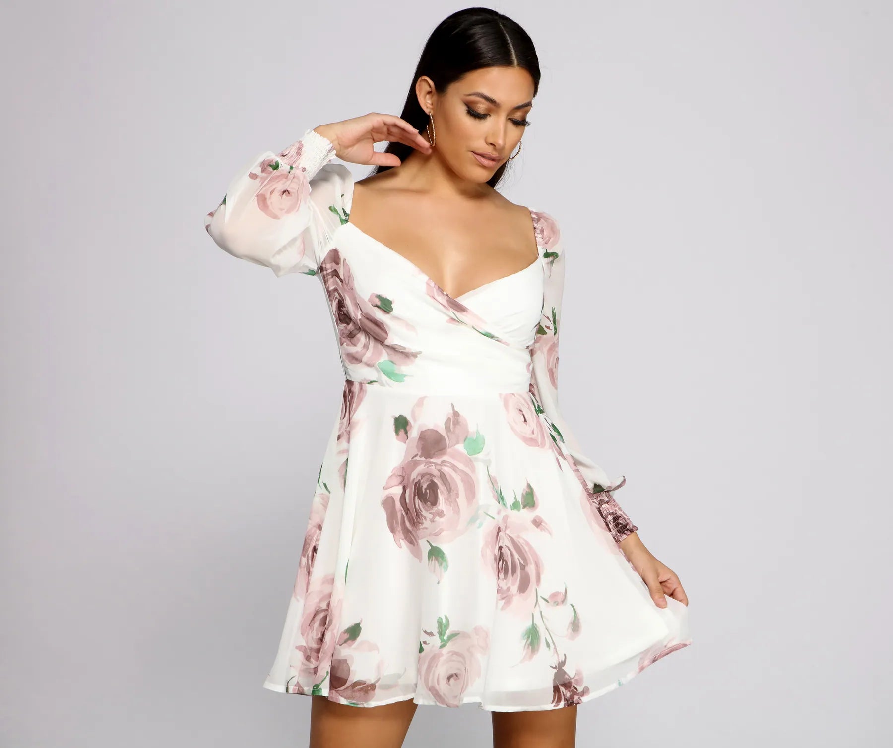 Flowy Feels Floral Chiffon Mini Dress Trendy Floral Mini Dress