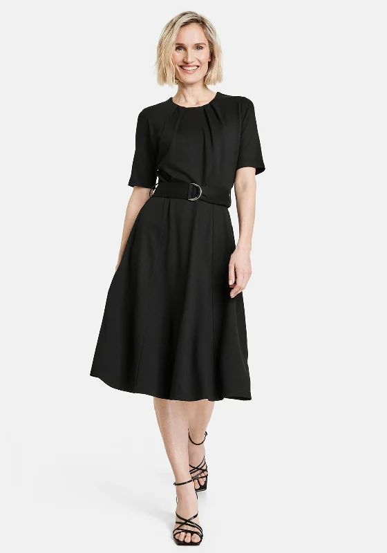 Gerry Weber Belted Waist A-Line Midi Dress, Black Elegant Satin Button Midi Dress