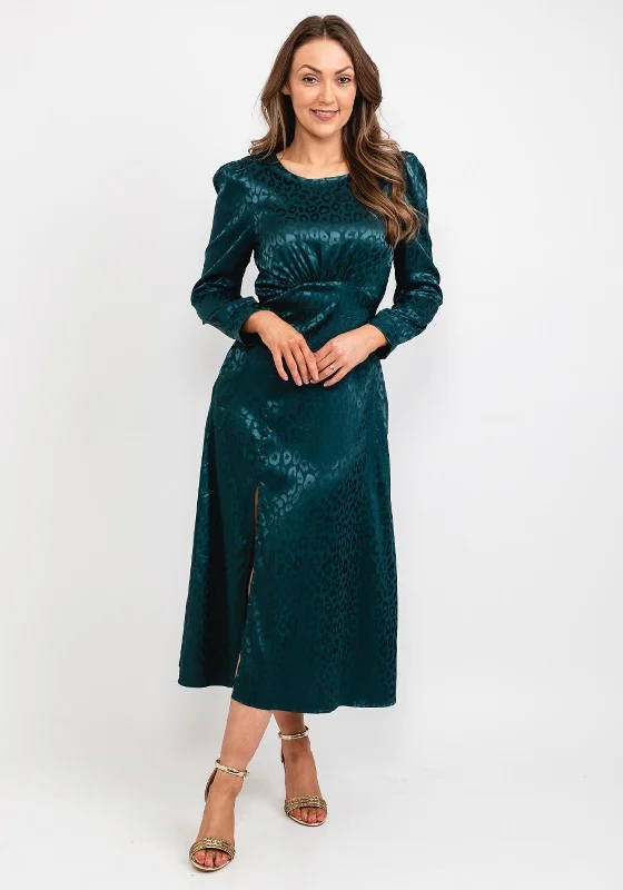 Girl in Mind Ashanti Leopard Print Midi Dress, Emerald Comfortable Sleeveless Midi Dress