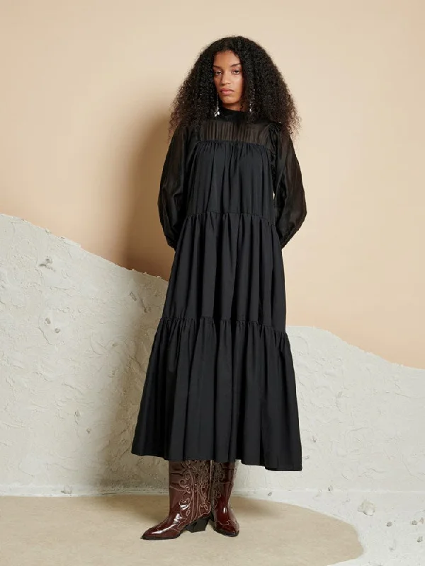 <b> Ghospell </b> Harriet Tiered Midi Dress Cozy A-Line Midi Dress