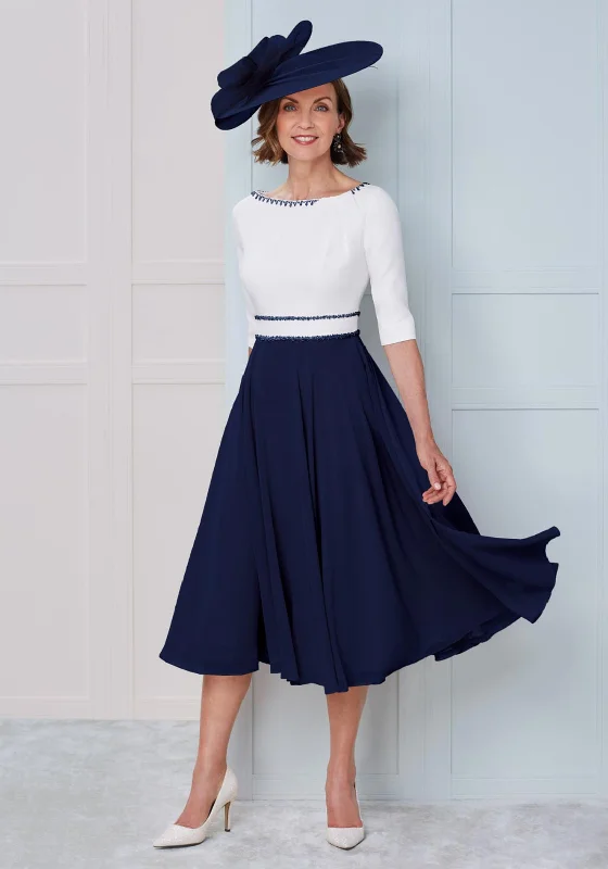 John Charles Chiffon Skirt Midi Dress, Navy & Ivory Cozy Ribbed Knit Midi Dress