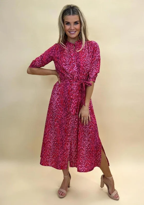 Kate & Pippa Capri Animal Print Midi Dress, Pink Multi Comfortable Casual Midi Dress