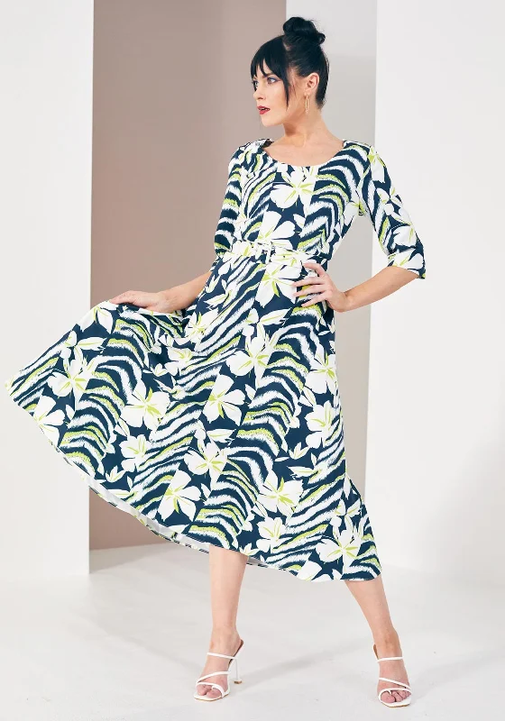 Kate Cooper Floral & Animal Print Midi Dress, Navy Multi Stylish Wraparound Midi Dress