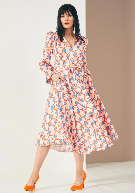 Kate Cooper Geometrical Print Midi Dress, Multi Stylish Silk Midi Dress