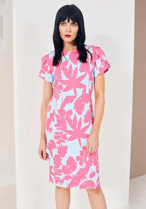 Kate Cooper Floral Midi Dress, Pink & Blue Elegant Pleated Detail Midi Dress