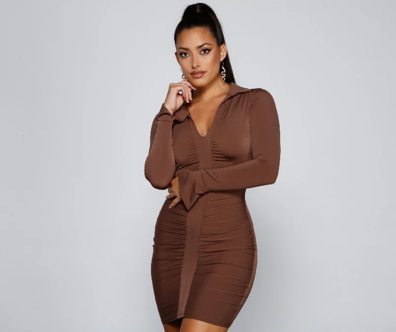 Keep It Trendy Collared Mini Dress Comfortable Zip-Up Mini Dress