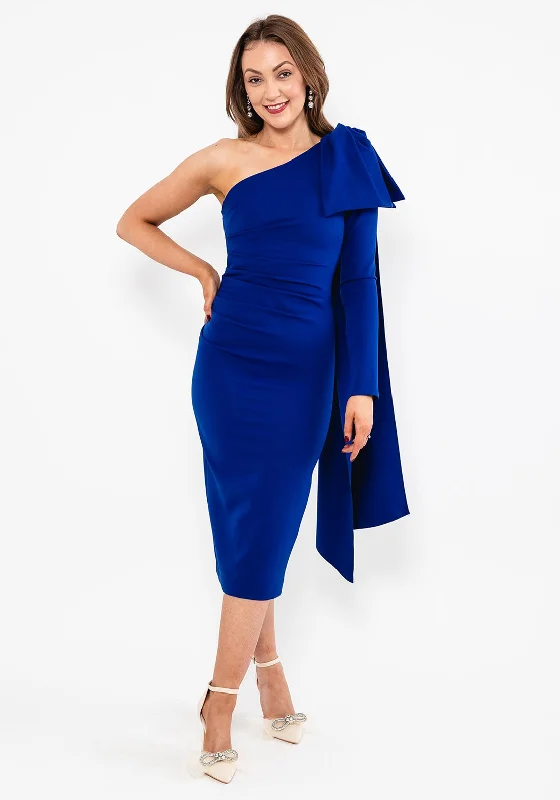 Kevan Jon Krystle One Sleeve Midi Dress, Cobalt Stylish Vintage Midi Dress