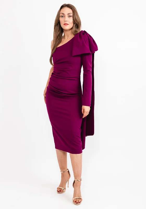 Kevan Jon Krystle One Sleeve Midi Dress, Mulberry Stylish Color Block Midi Dress