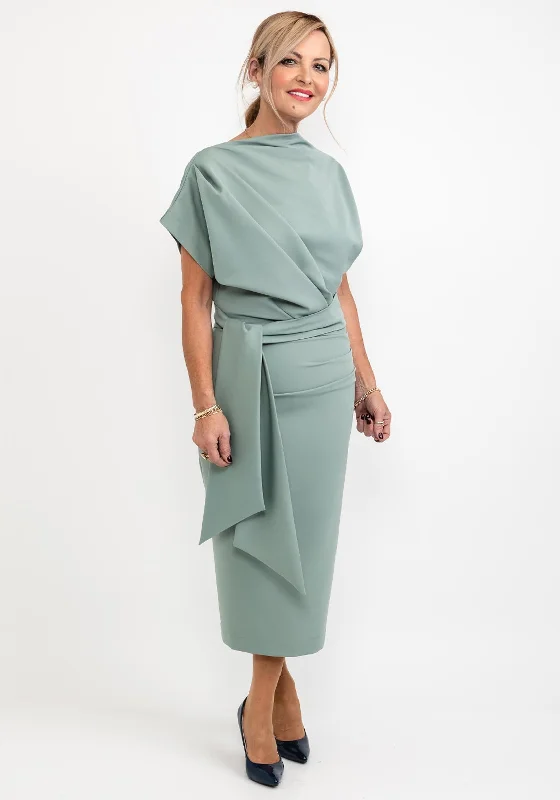 Kevan Jon Poppy Tie Midi Dress, Sage Fashionable High-Neck Midi Dress