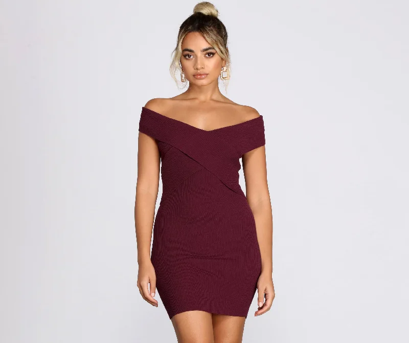 Knits Not You Crossover Mini Dress Comfortable One-Shoulder Mini Dress