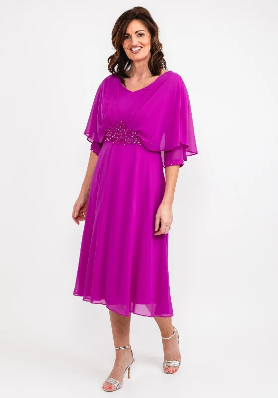 Lizabella Applique Waist Chiffon Midi Dress, Fuchsia Cozy A-Line Midi Dress