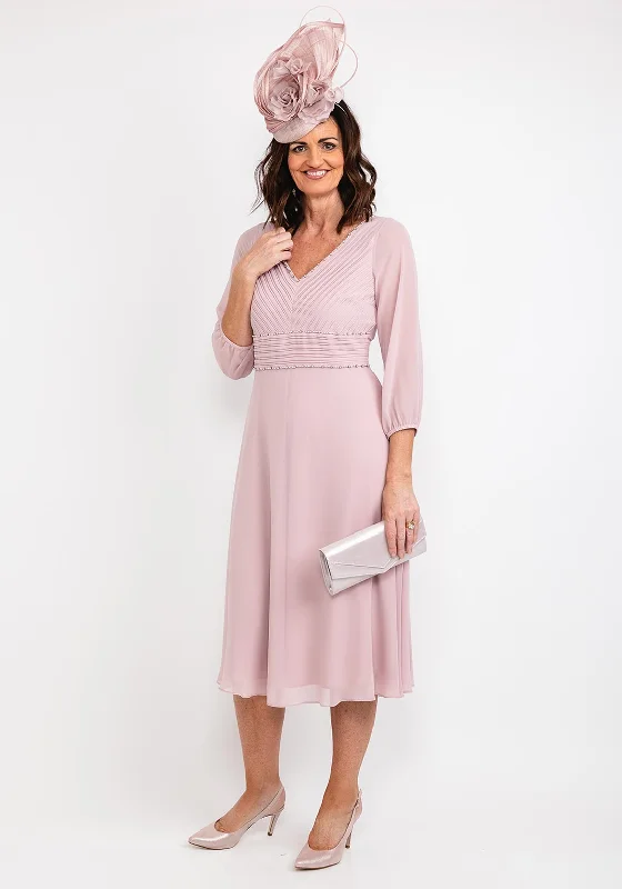 Lizabella Pleated Bodice Chiffon Midi Dress, Blush Comfortable Wrap Midi Dress