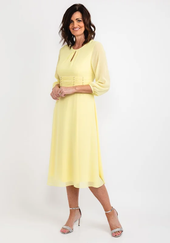 Lizabella Keyhole Chiffon Midi Dress, Lemon Fashionable Chiffon Midi Dress