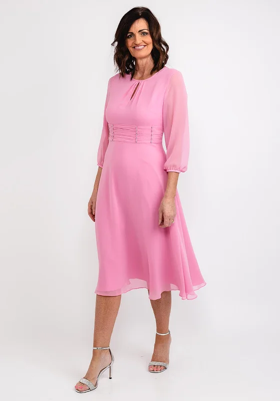 Lizabella Keyhole Chiffon Midi Dress, Rose Trendy Long Sleeve Midi Dress