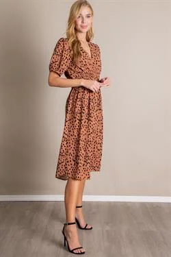 V Neck Animal Print Midi Dress Stylish Silk Midi Dress