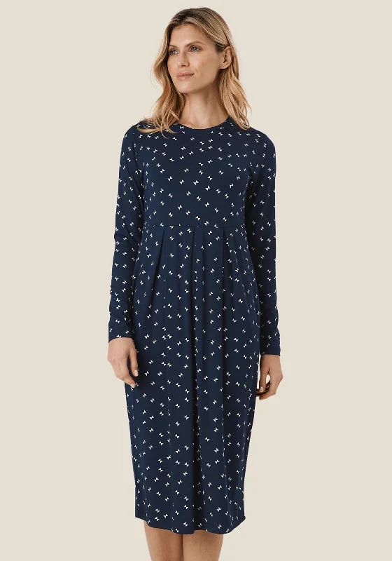 Masai Namo Tulip Style Midi Dress, Maritime Blue Trendy Knit Midi Dress