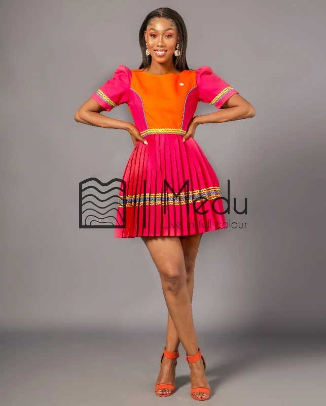 Mmashela Giant bow Mini Dress in Orange & Pink Classic White Mini Dress