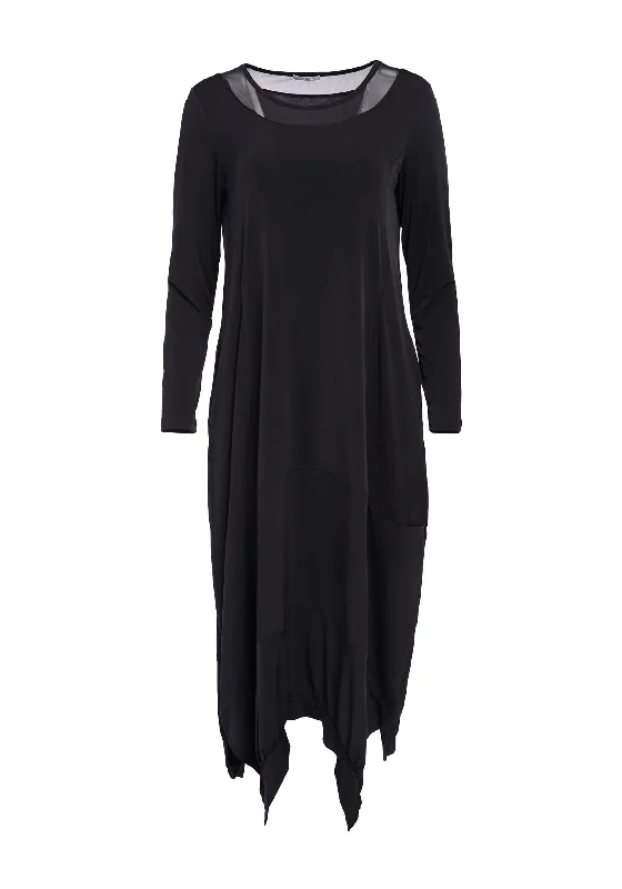 Naya Balloon Hem Midi Dress, Black Comfortable Ribbed Midi Dress