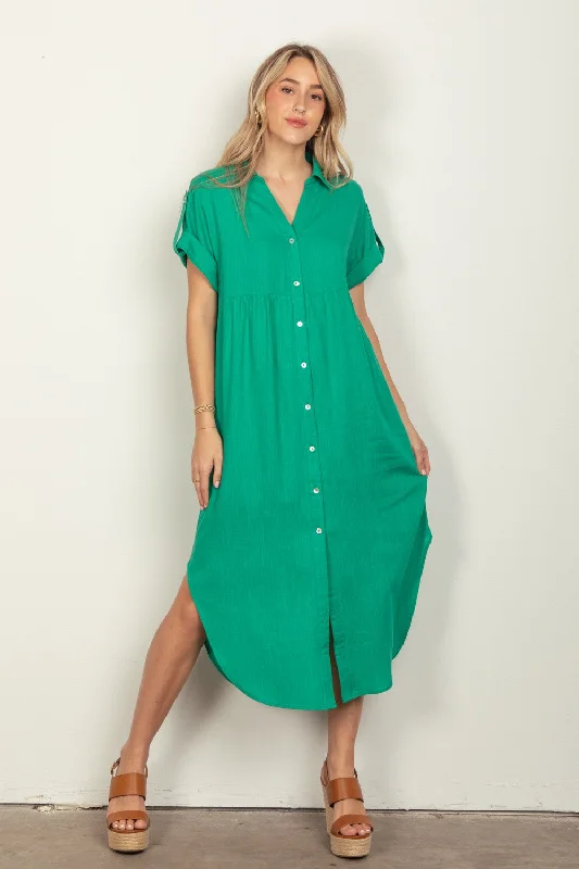 Oversized Solid Linen Woven Midi Dress Elegant V-Neck Midi Dress