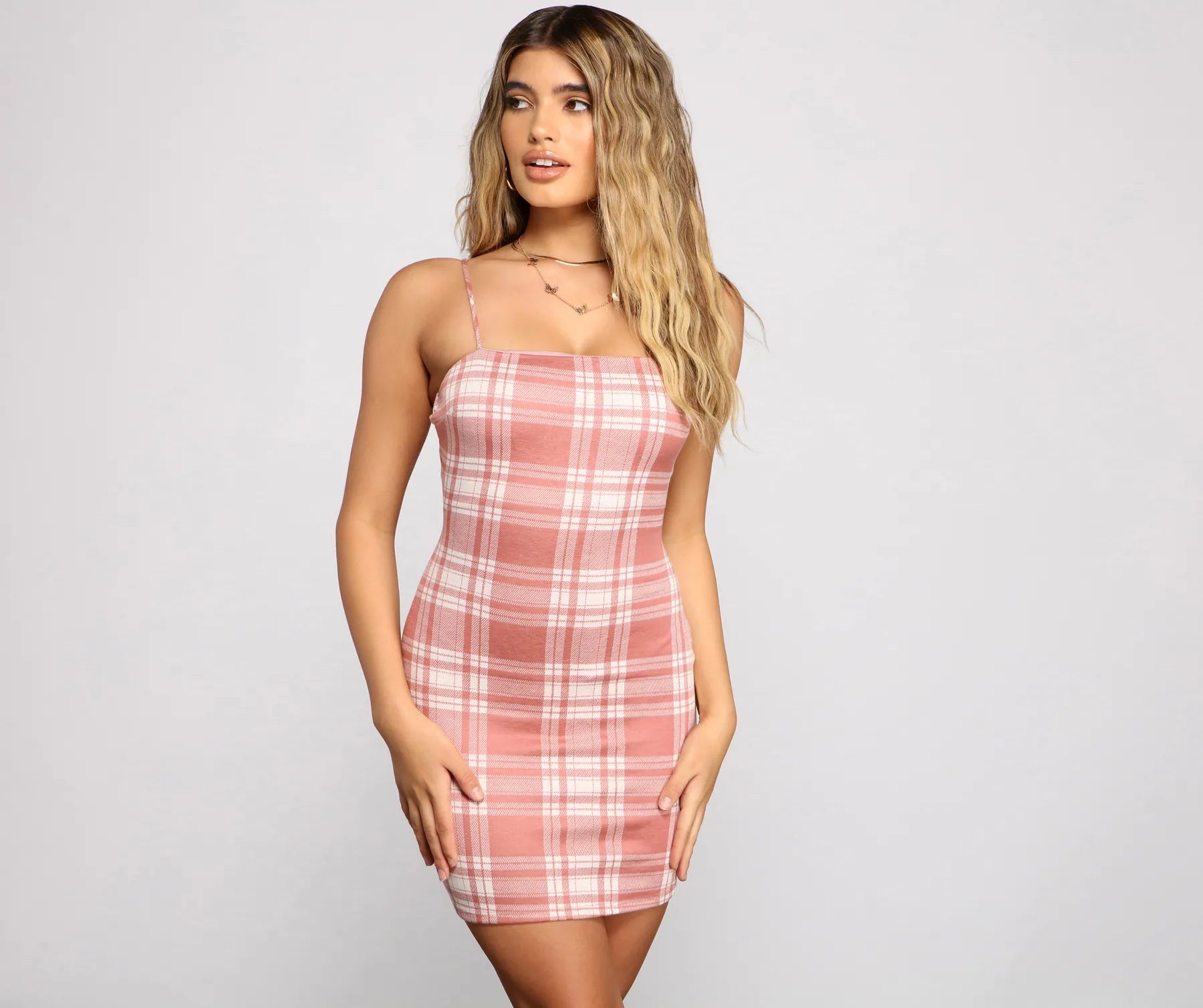 Pep It Up Plaid Mini Dress Fashionable Lace-Trim Mini Dress