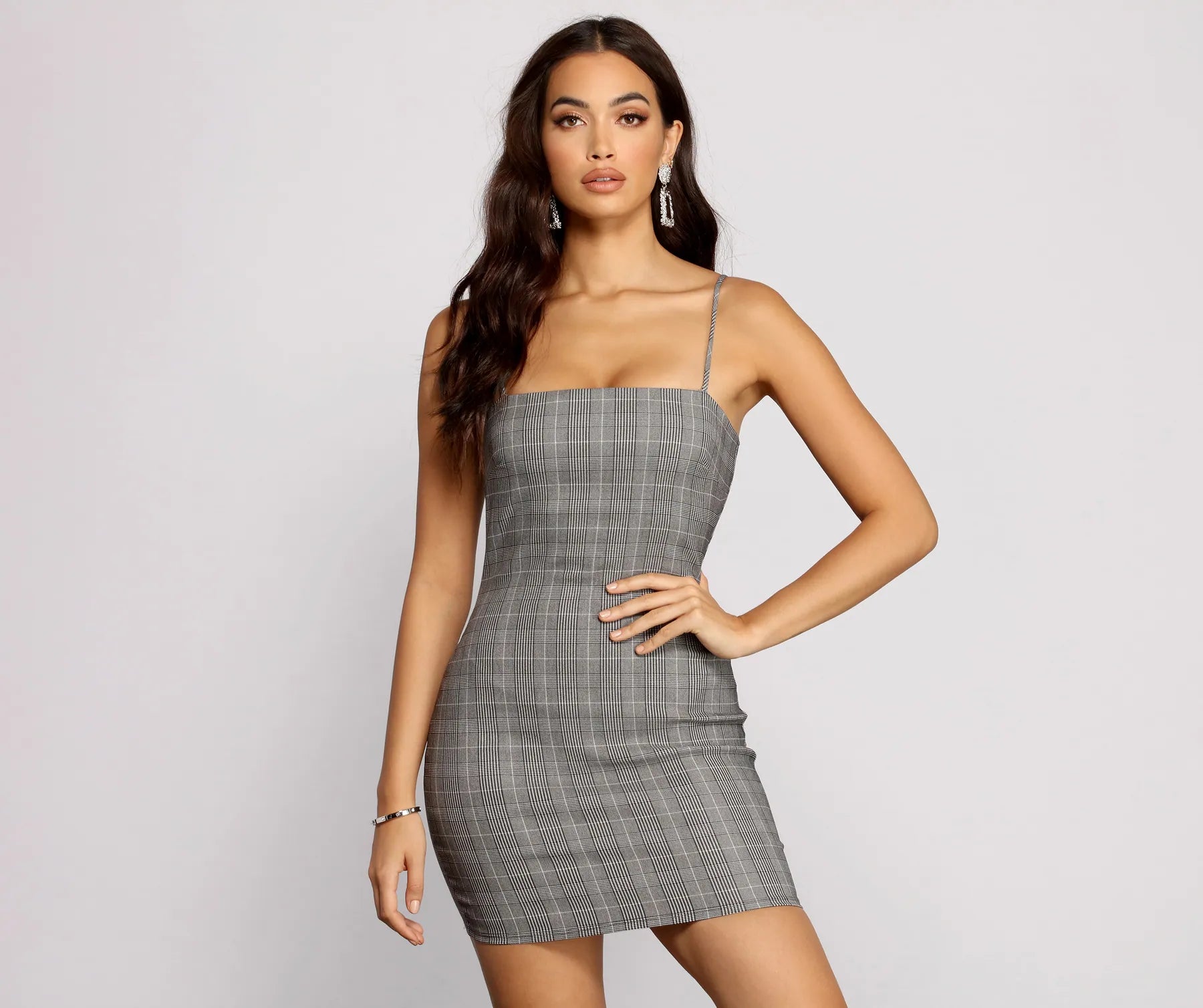 Pretty In Plaid Woven Mini Dress Comfortable Fit-and-Flare Mini Dress