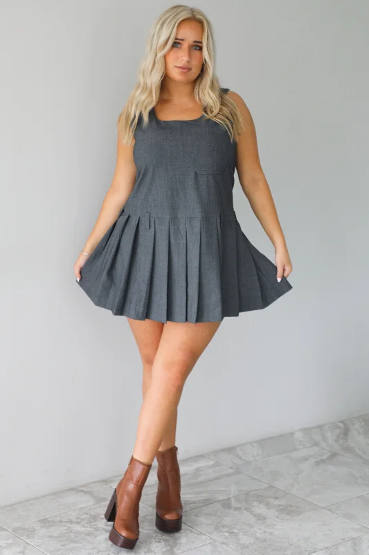 RESTOCK: Wise Decisions Mini Dress: Charcoal Comfortable Linen Mini Dress