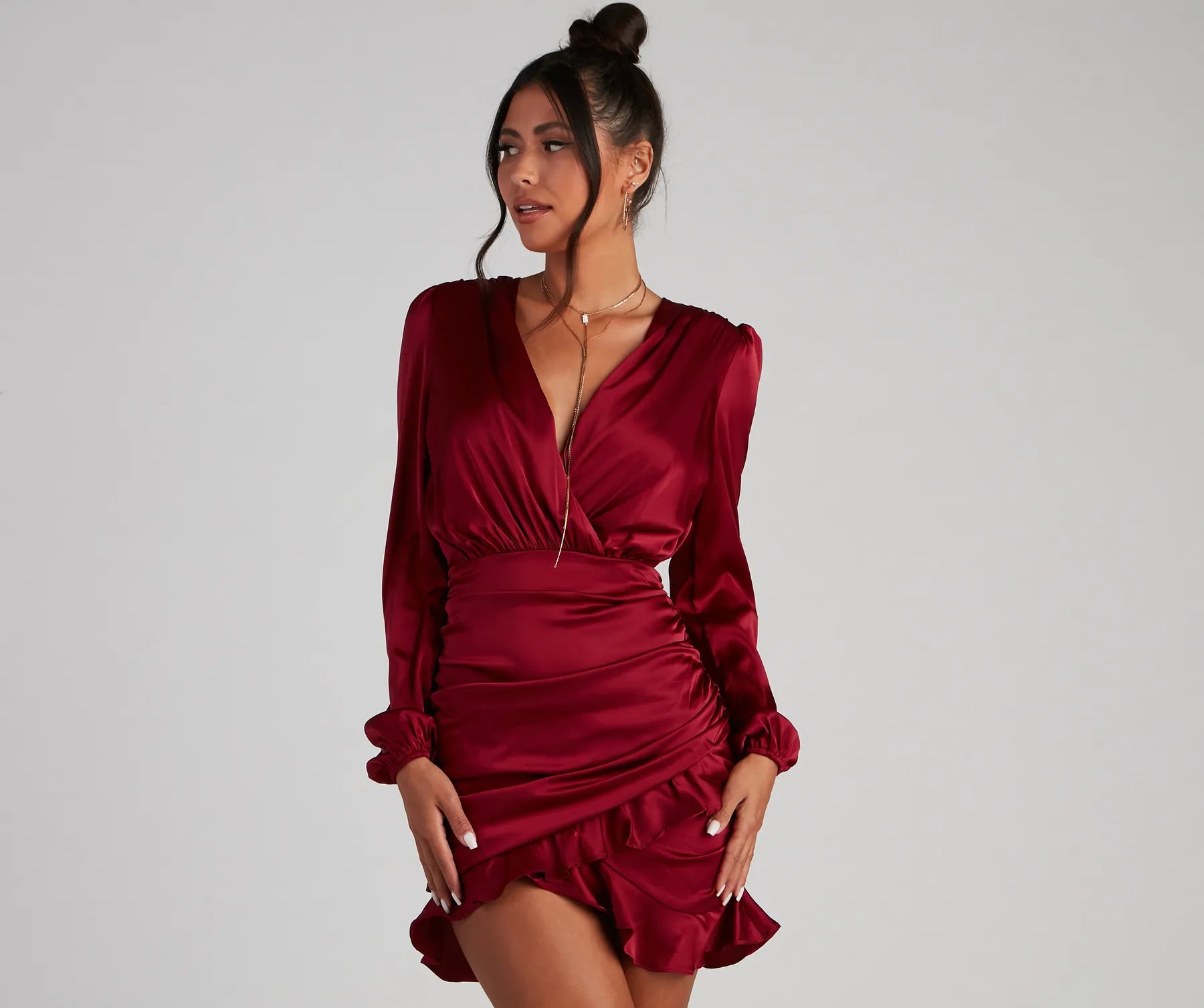 Ruffle Romance Satin Mini Dress Chic Tropical Mini Dress