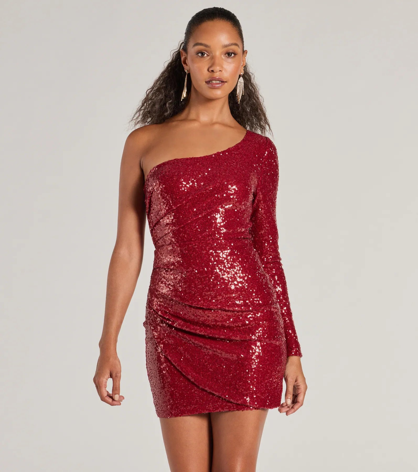 Sandra Sequin One-Shoulder Mini Dress Fashionable Button-Front Mini Dress