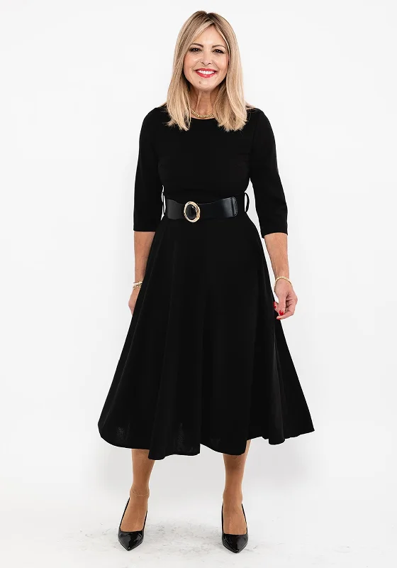 Seventy1 A-Line Midi Dress, Black Stylish Satin Midi Dress