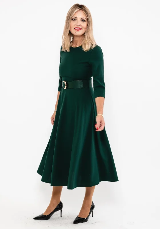 Seventy1 A-Line Midi Dress, Forest Green Elegant Velvet Midi Dress