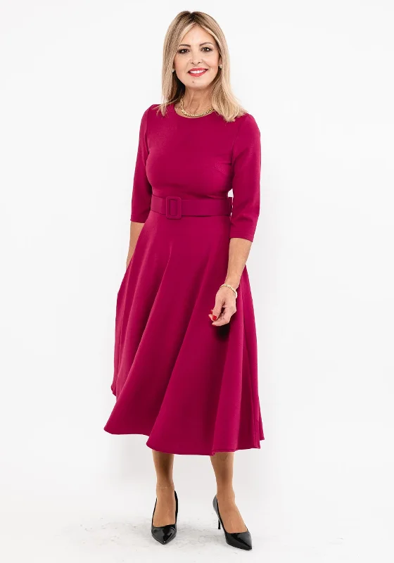 Seventy1 Belted A-Line Midi Dress, Raspberry Comfortable Button Front Midi Dress