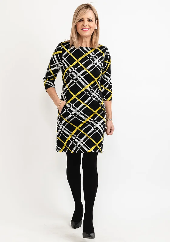 Seventy1 Cross Plaid Print Mini Dress, Black Multi Cozy Jersey Mini Dress