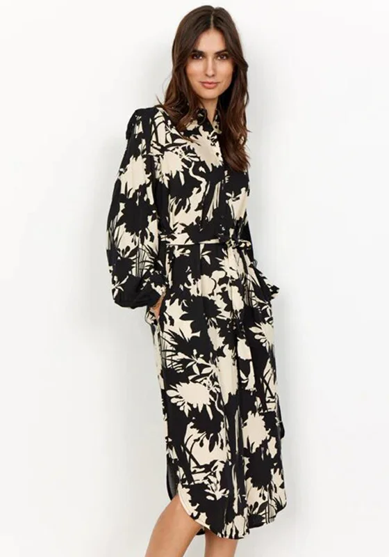 Soyaconcept Gino Midi Dress, Black Fashionable Floral Embroidery Midi Dress