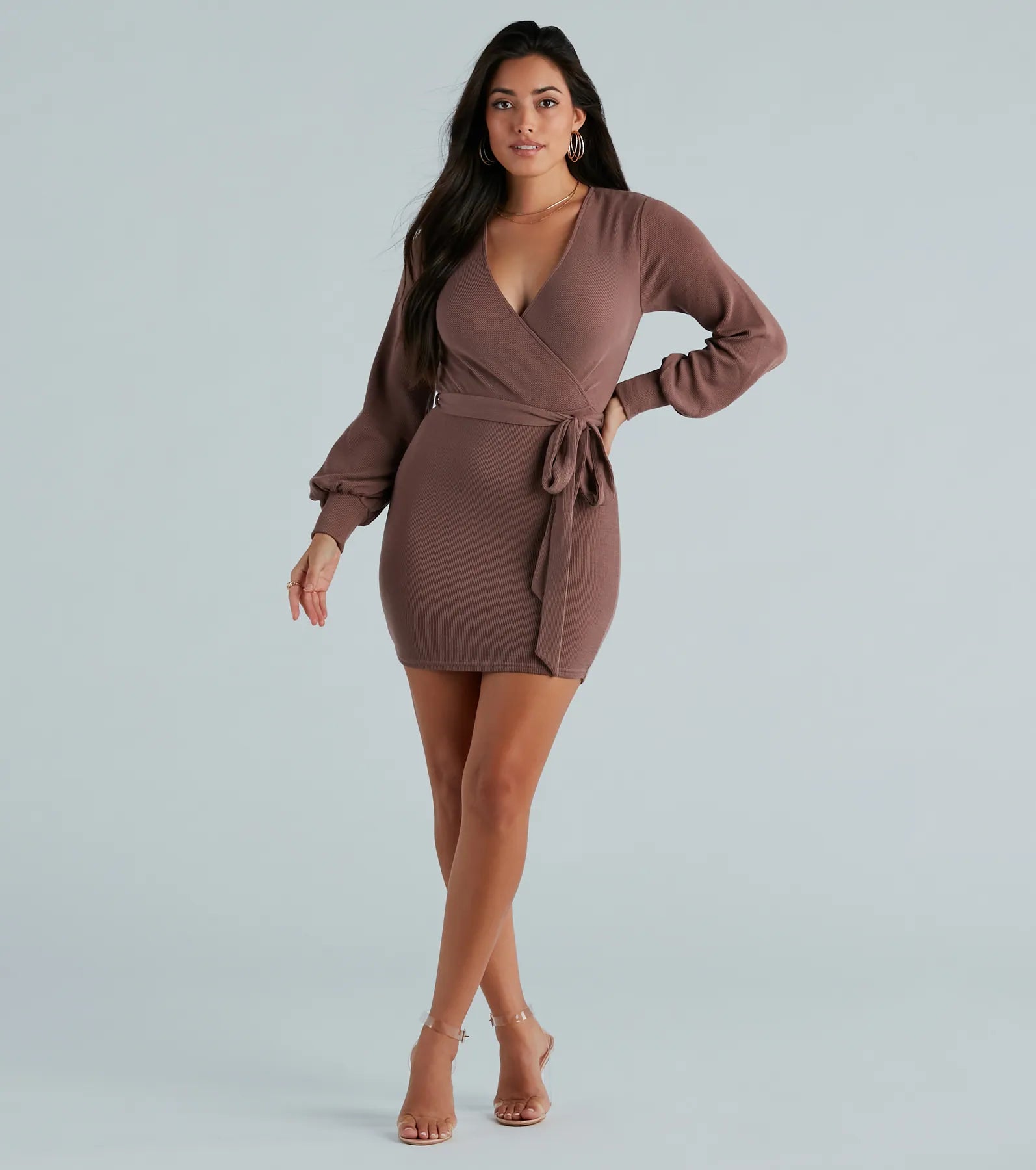 Stroll Along Surplice Tie Waist Mini Dress Fashionable A-Line Mini Dress