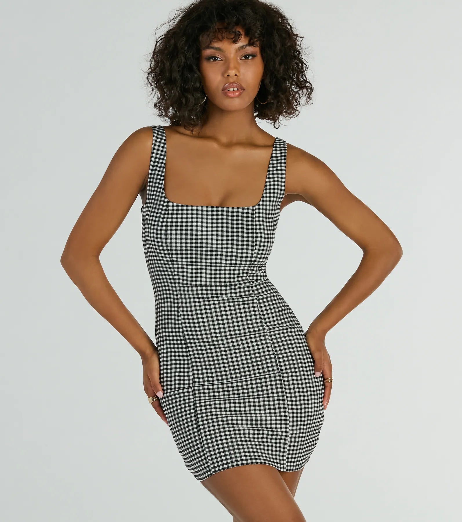 Sweeter Than Pie Scoop Neck Gingham Mini Dress Elegant Lace-Up Mini Dress