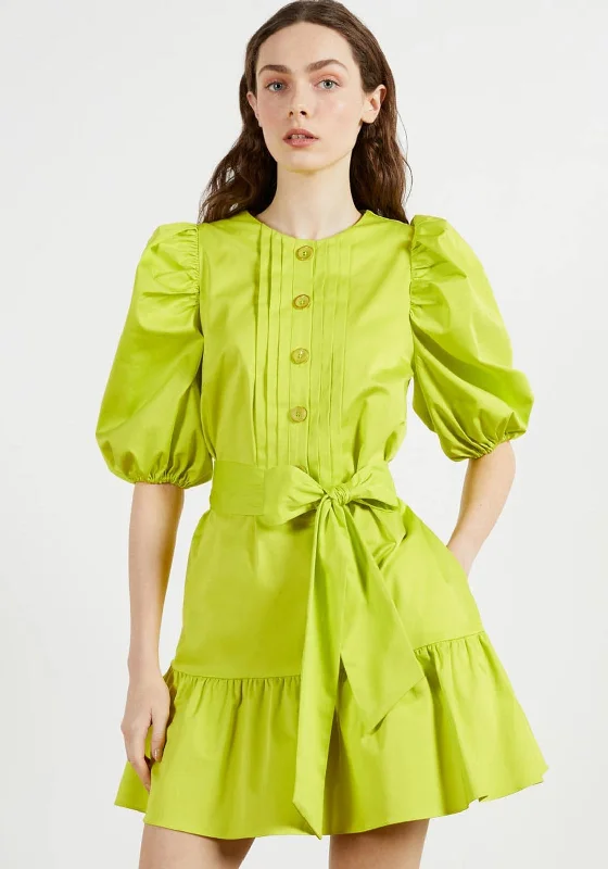 Ted Baker Sofiiia Button Up Mini Dress, Bright Green Elegant Satin Lace Mini Dress