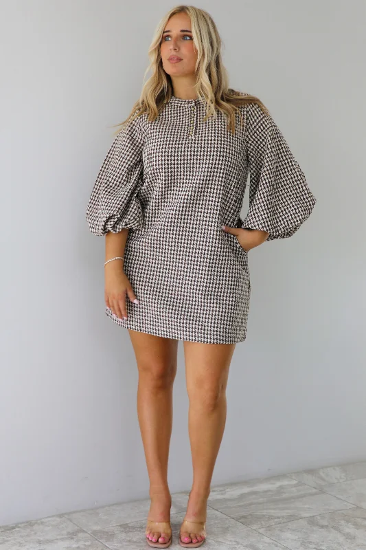 PRE-ORDER: There You Are Tweed Mini Dress: Coffee/Cream Elegant Vintage Mini Dress