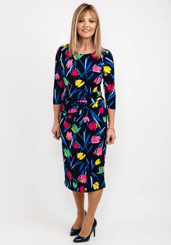 Tia Tulip Print Midi Dress, Navy Multi Fashionable Shift Midi Dress