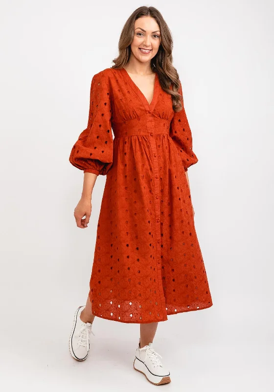 Tiffosi Preta Floral Midi Dress, Rust Comfortable Draped Midi Dress