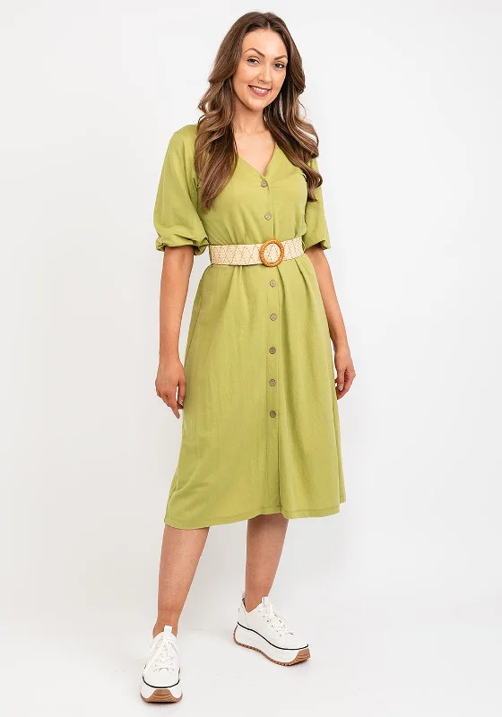 Tiffosi Selva Belted Midi Dress, Green Trendy Ruched Side Midi Dress