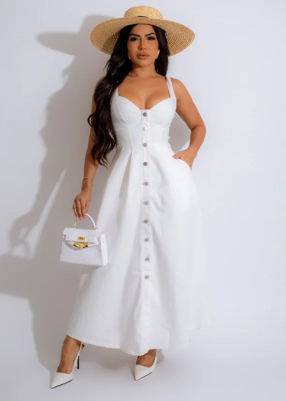 Timeless Feel Midi Dress White Chic Lace Detail Midi Dress