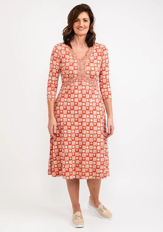 White Stuff Esme Print Jersey Midi Dress, Orange Cozy Wide Strap Midi Dress